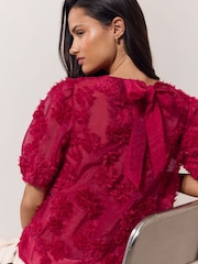 Lipsy Red 3D Floral Textured T-Shirt - Image 2 of 5