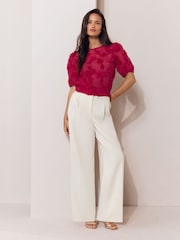 Lipsy Red 3D Floral Textured T-Shirt - Image 3 of 5
