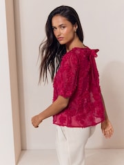 Lipsy Red 3D Floral Textured T-Shirt - Image 5 of 5