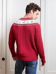 JoJo Maman Bébé Bright Red Men's Long Sleeve Christmas Reindeer Fairisle Jumper - Image 2 of 4