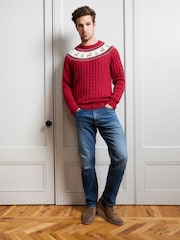 JoJo Maman Bébé Bright Red Men's Long Sleeve Christmas Reindeer Fairisle Jumper - Image 3 of 4