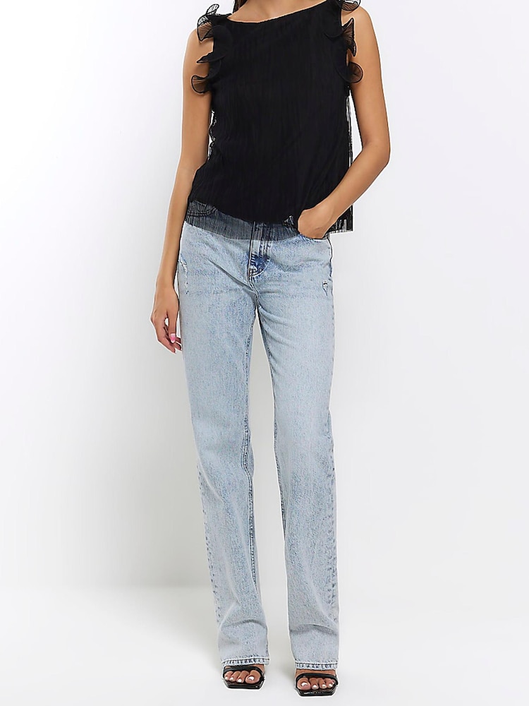 River Island Black Ruffle Crew Neck Top - Image 1 of 1