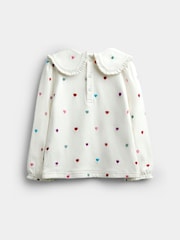 JoJo Maman Bébé Cream Heart Embroidered Oversized Collar Top - Image 2 of 4