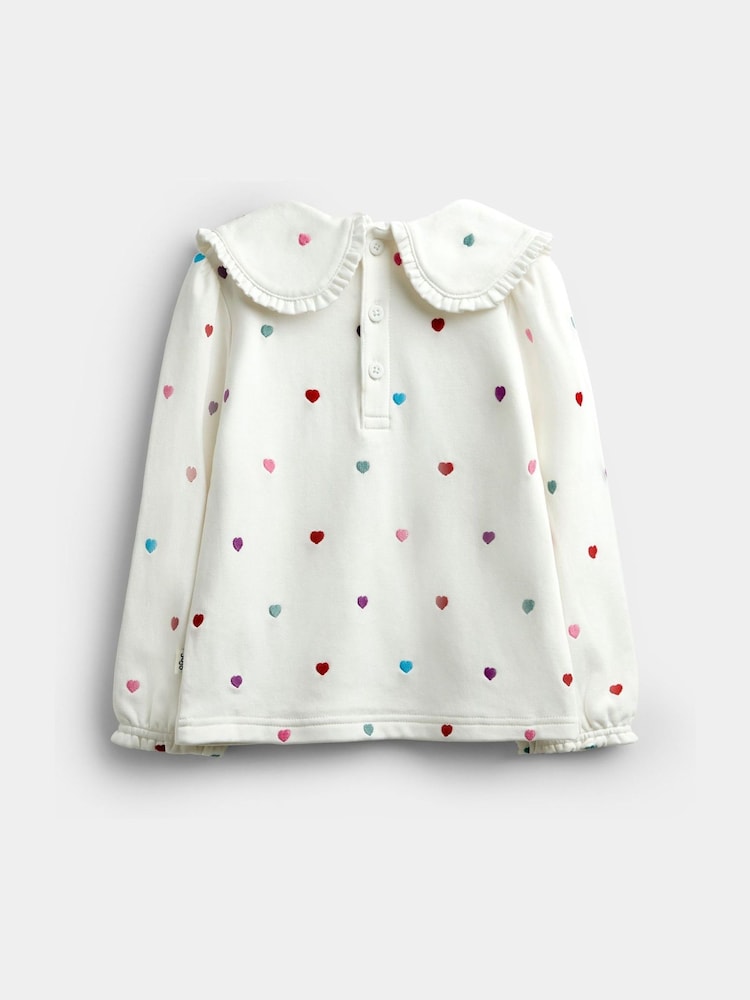 JoJo Maman Bébé Cream Heart Embroidered Oversized Collar Top - Image 2 of 4 JoJo Maman Bébé Cream Heart Embroidered Oversized Collar Top - Image 2 of 4