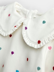 JoJo Maman Bébé Cream Heart Embroidered Oversized Collar Top - Image 3 of 4