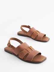 Tan Brown Extra Wide Fit Forever Comfort® Leather Slingback Sandals - Image 1 of 5