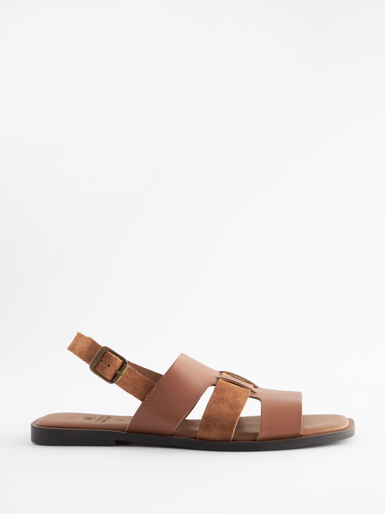 Tan Brown Extra Wide Fit Forever Comfort® Leather Slingback Sandals - Image 2 of 5