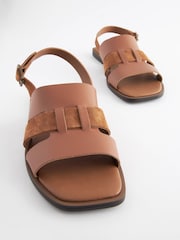 Tan Brown Extra Wide Fit Forever Comfort® Leather Slingback Sandals - Image 3 of 5
