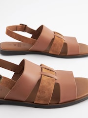 Tan Brown Extra Wide Fit Forever Comfort® Leather Slingback Sandals - Image 4 of 5