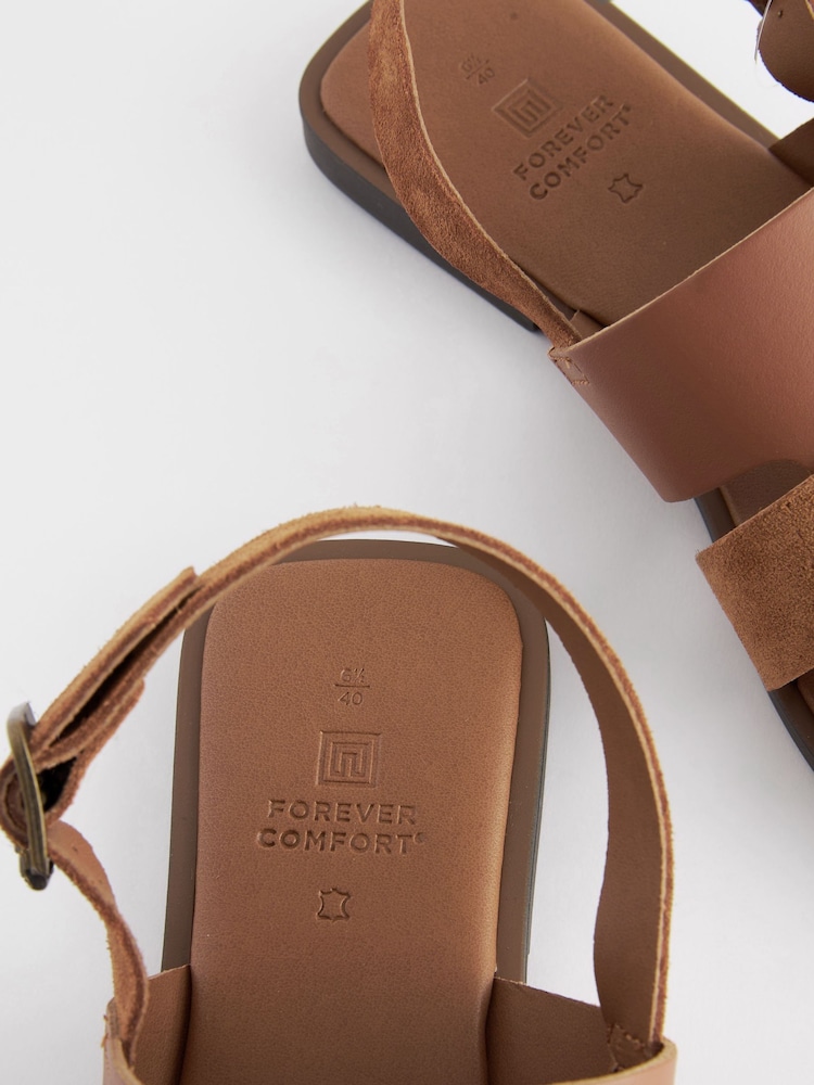 Tan Brown Extra Wide Fit Forever Comfort® Leather Slingback Sandals - Image 5 of 5