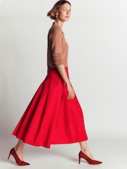 Boden Red Aya cotton sateen Midi Skirt - Image 1 of 5