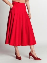 Boden Red Aya cotton sateen Midi Skirt - Image 2 of 5