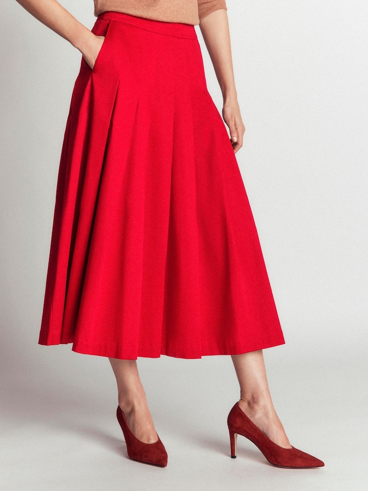 Boden Red Aya cotton sateen Midi Skirt - Image 2 of 5 Boden Red Aya cotton sateen Midi Skirt - Image 2 of 5