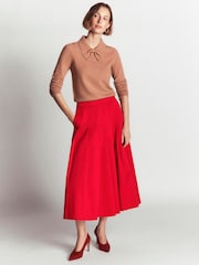 Boden Red Aya cotton sateen Midi Skirt - Image 4 of 5