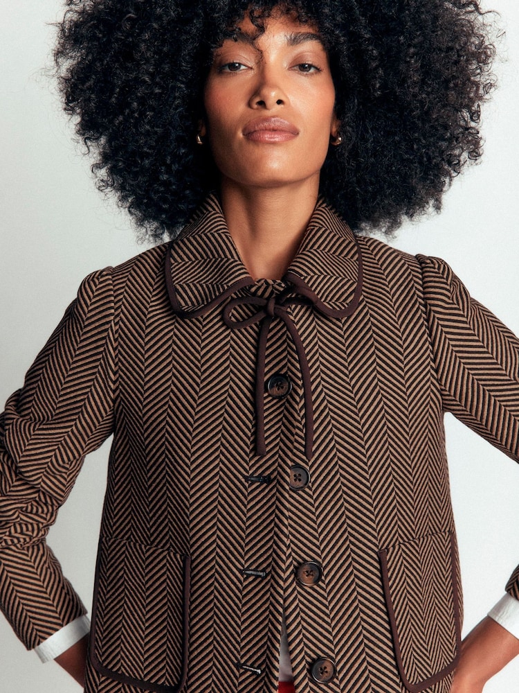 Boden Brown Branscombe Wool Bow Jacket - Image 1 of 5 Boden Brown Branscombe Wool Bow Jacket - Image 1 of 5