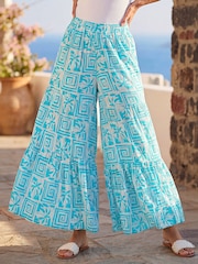 Roman Palm Tile Print Tiered Palazzo Pantalone - Slika 1 od 4