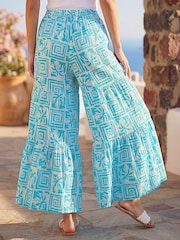 Roman Palm Tile Print Tiered Palazzo Pantalone - Slika 3 od 4