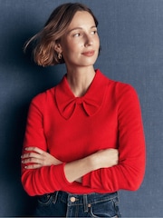 Boden Red Bow Neck Knitted Jumper - Image 1 of 7