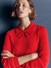 Boden Red Bow Neck Knitted Jumper - Image 2 of 7