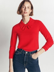 Boden Red Bow Neck Knitted Jumper - Image 5 of 7