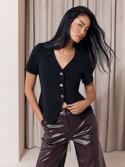 Lipsy Black Short Sleeve Button Through Top - Image 4 of 5