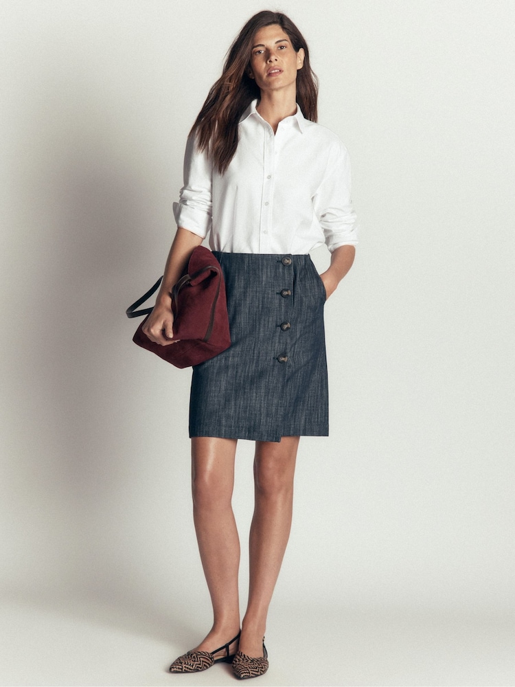 Boden Blue Evelyn Twill Button Wrap Skirt - Image 1 of 5 Boden Blue Evelyn Twill Button Wrap Skirt - Image 1 of 5