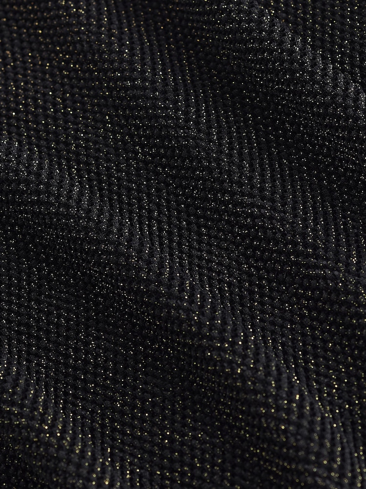 Black/Gold Crochet Mesh Sparkle Sheer Long Sleeve Top - Image 2 of 7