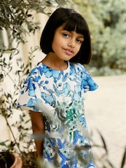 Blue/White Floral Print Ocassion Dress (1.5-16yrs) - Image 3 of 8