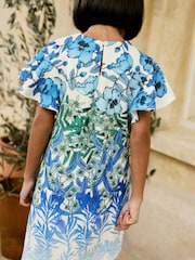 Blue/White Floral Print Ocassion Dress (1.5-16yrs) - Image 4 of 8