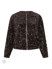 Yours Curve Brown Sequin Bomber Jacket - Image 2 of 2