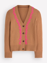 Boden Brown Ella Embroidered Knit Cardigan - Image 1 of 2
