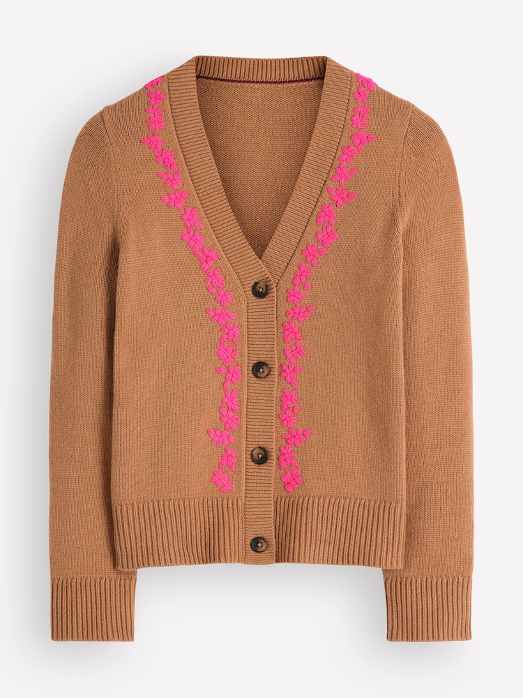 Boden Brown Ella Embroidered Knit Cardigan - Image 1 of 2 Boden Brown Ella Embroidered Knit Cardigan - Image 1 of 2