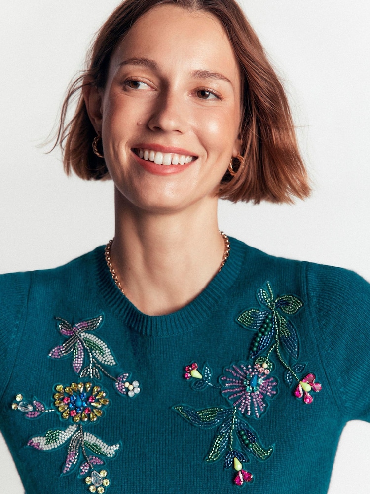 Boden Blue Ria Embellished Knit T-Shirt - Image 2 of 6 Boden Blue Ria Embellished Knit T-Shirt - Image 2 of 6