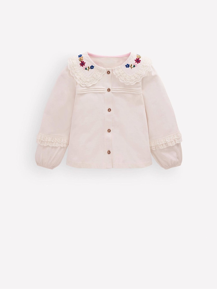 Boden Cream Broderie Collar Jersey Top - Image 1 of 3 Boden Cream Broderie Collar Jersey Top - Image 1 of 3
