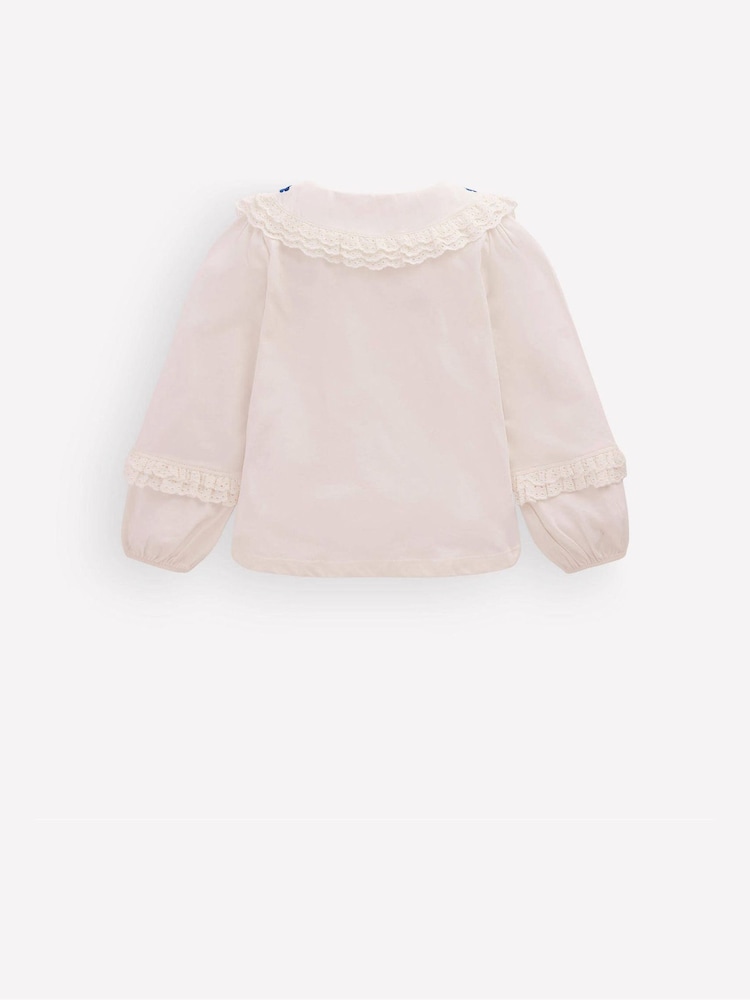 Boden Cream Broderie Collar Jersey Top - Image 2 of 3 Boden Cream Broderie Collar Jersey Top - Image 2 of 3