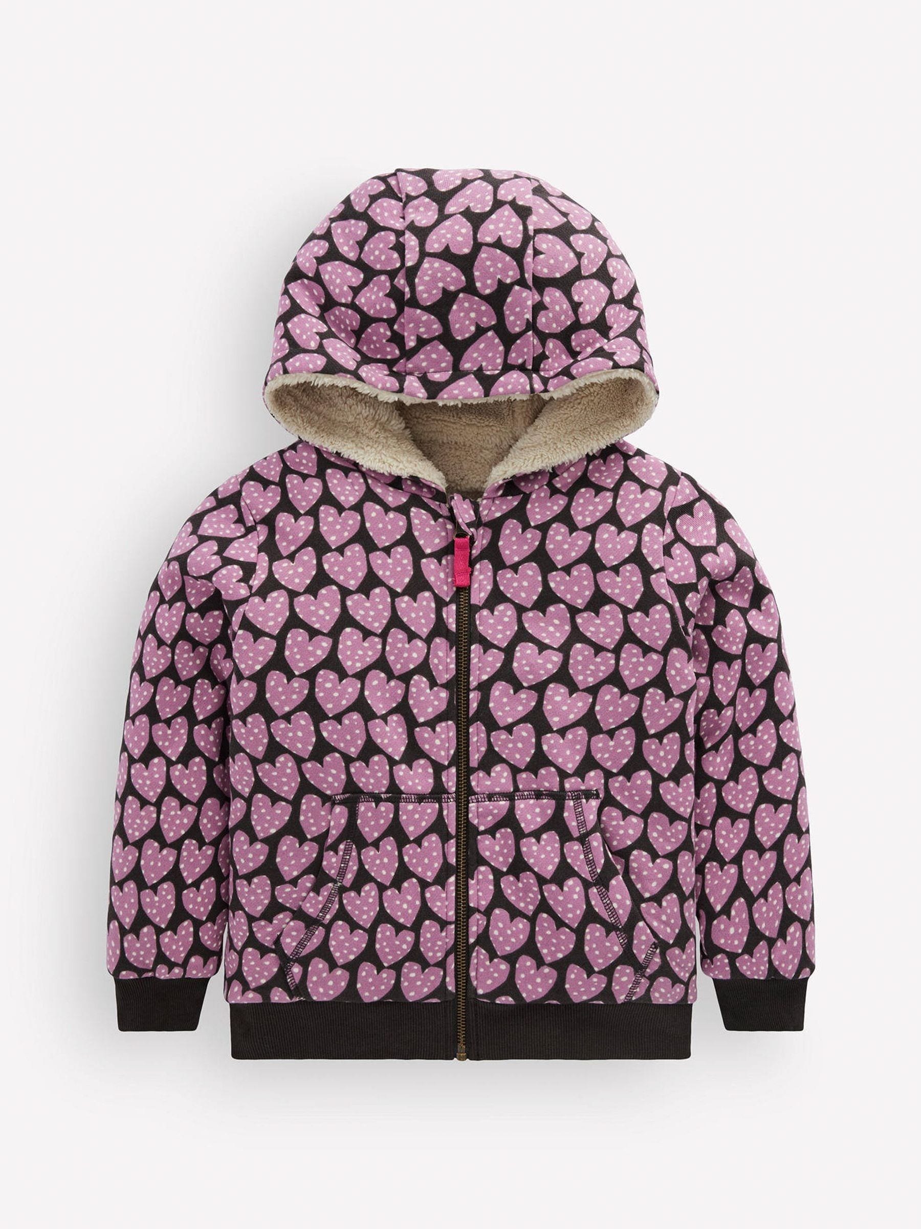 Boden Unisex Kids Purple Heart Reversible Borg Hoodie - Image 1