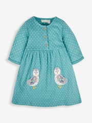 JoJo Maman Bébé Duck Egg Blue Owl Appliqué Button Front Dress - Image 1 of 3