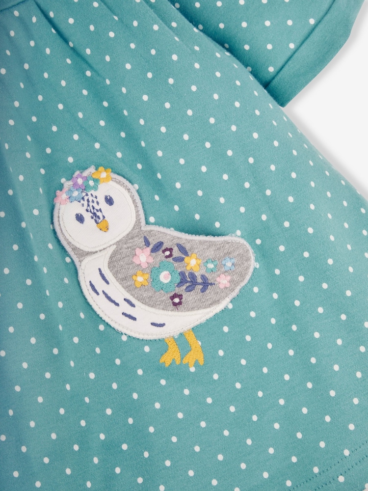 JoJo Maman Bébé Duck Egg Blue Owl Appliqué Button Front Dress - Image 2 of 3