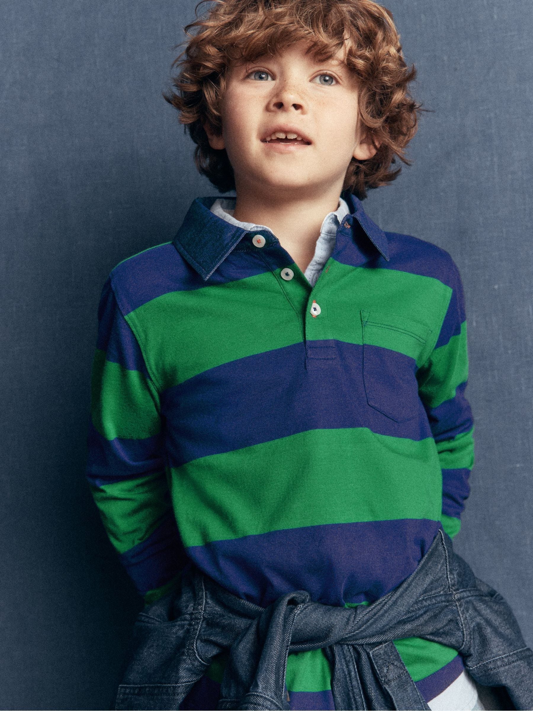 Boden Unisex Kids Green Long Sleeve Smart Polo Shirt
