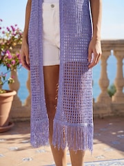 Roman Longline Shimmer Tassel Knit Kimono Cover-Up - 4의 이미지 4
