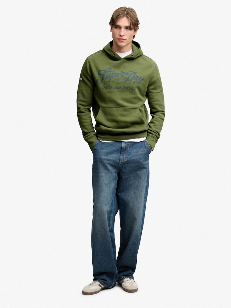 Superdry Green Vintage Script Hoodie - Image 1 of 7 Superdry Green Vintage Script Hoodie - Image 1 of 7
