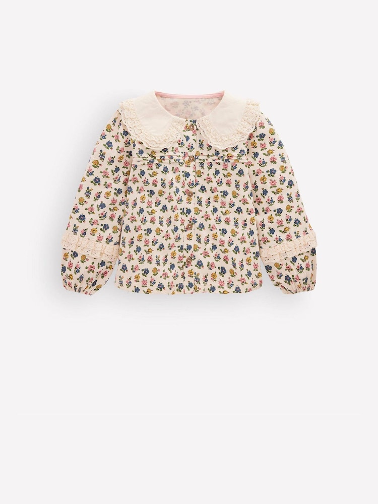 Boden Cream Broderie Collar Jersey Top - Image 1 of 3 Boden Cream Broderie Collar Jersey Top - Image 1 of 3