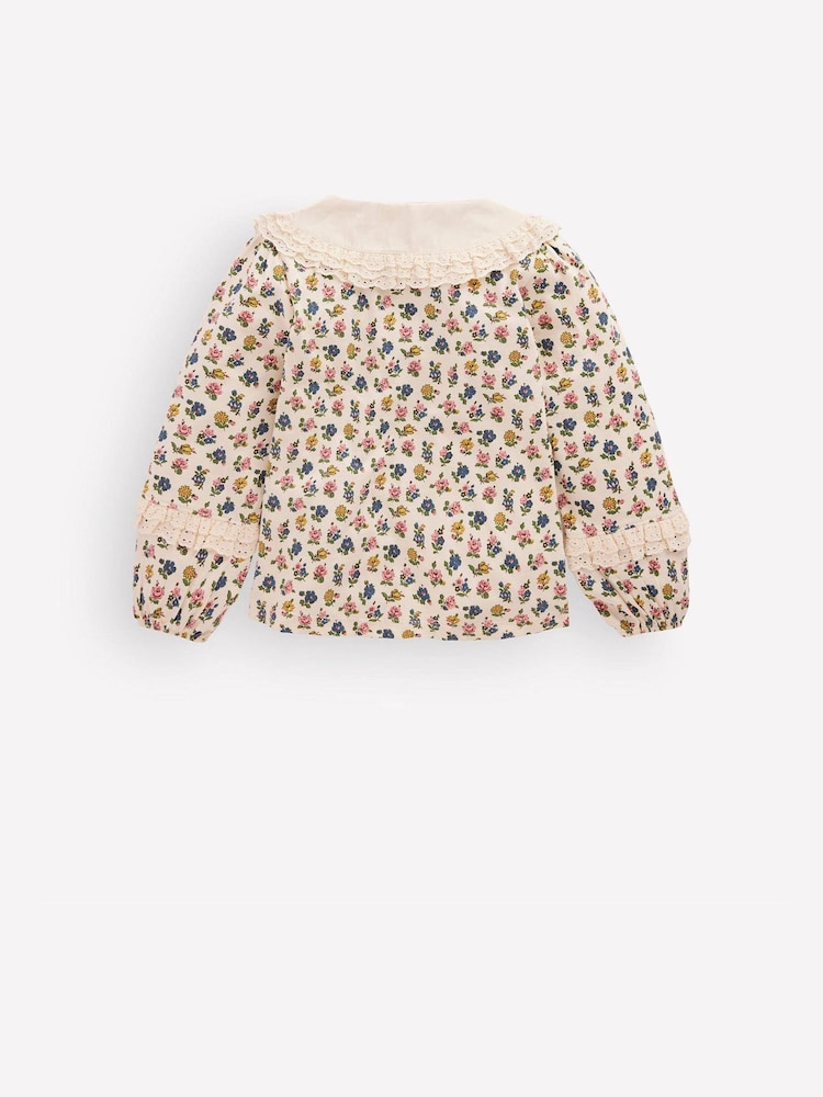 Boden Cream Broderie Collar Jersey Top - Image 2 of 3 Boden Cream Broderie Collar Jersey Top - Image 2 of 3