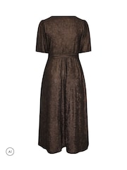 Yours Curve Brown Metallic Wrap Dress - Image 4 of 4