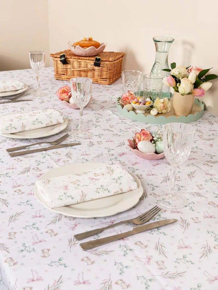 Avalon Home White Bunnies and Bows Tablecloth - Image 1 of 1 Avalon Home White Bunnies and Bows Tablecloth - Image 1 of 1