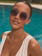 Silver (Metal) Black Lens Round Sunglasses - Image 2 of 6
