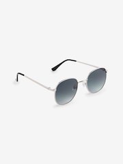 Silver (Metal) Black Lens Round Sunglasses - Image 4 of 6
