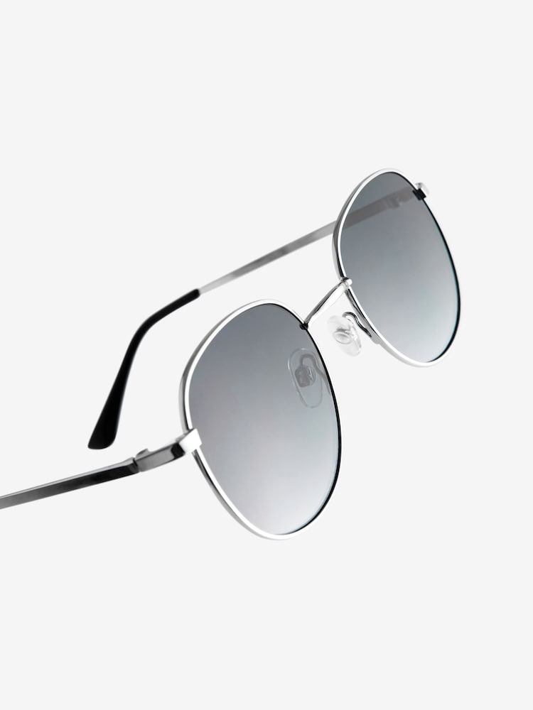 Silver (Metal) Black Lens Round Sunglasses - Image 6 of 6
