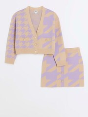 River Island Purple Girls Houndstooth Cardigan Set - Image 1 of 4
