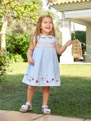 JoJo Maman Bébé Blue Strawberry Embroidered Smocked Dress - Image 1 of 7